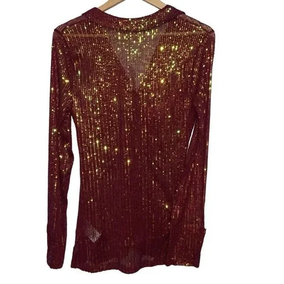 NWT Free People Sequin Shirtee Top Dark Rhubarb red size XS - Picture 6 of 8